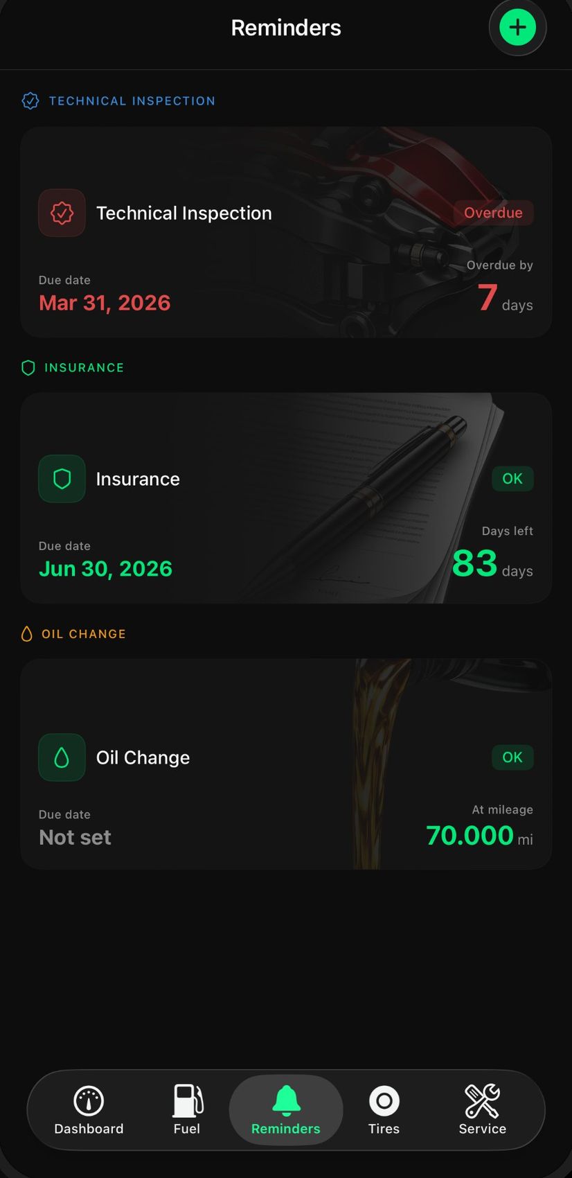 Garrage reminders screen